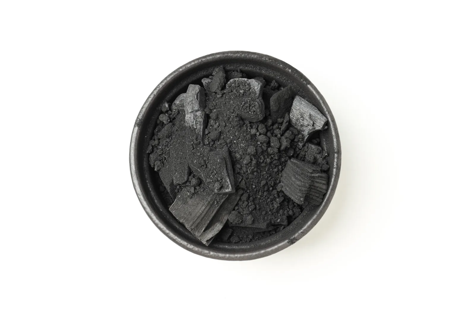 Hard carbon anode sample in a dish after high-temperature inert carbonisation