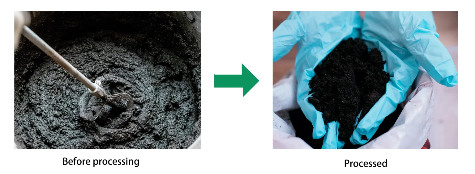 Sludge Drying — material before and after processing
