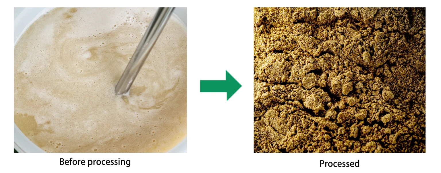 Waste Liquid Drying — material before and after processing