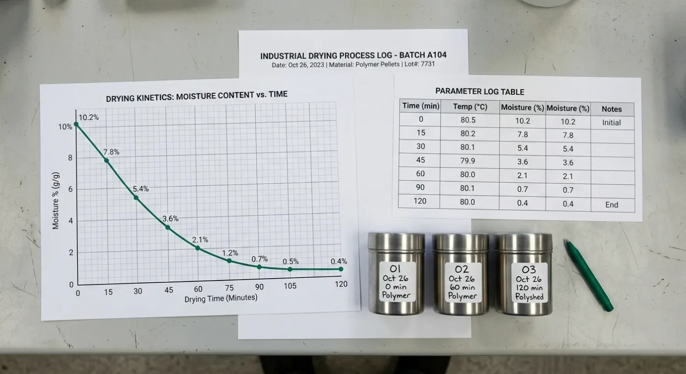 Pilot drying trial deliverables: drying curve chart, parameter report and labelled product samples