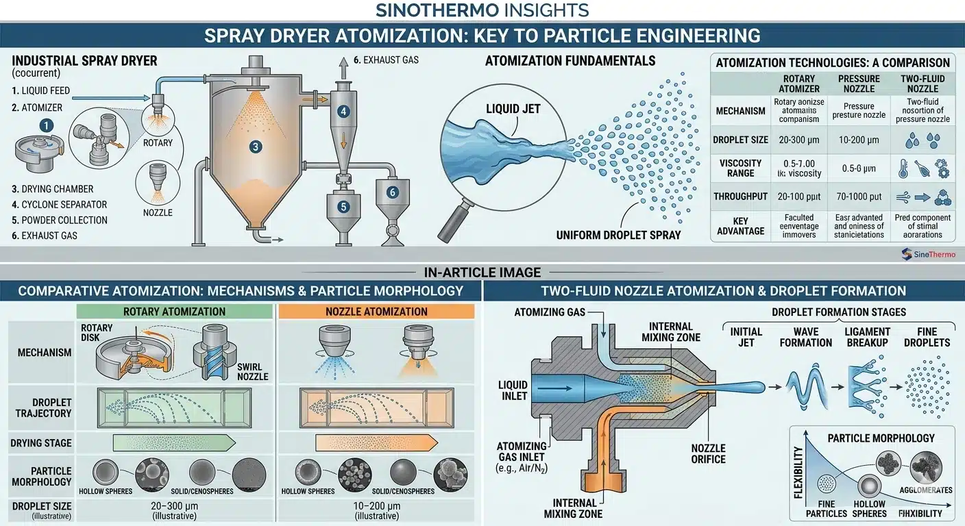 Spray Dryer Atomization: Centrifugal vs Pressure Nozzle vs Two-Fluid Compared