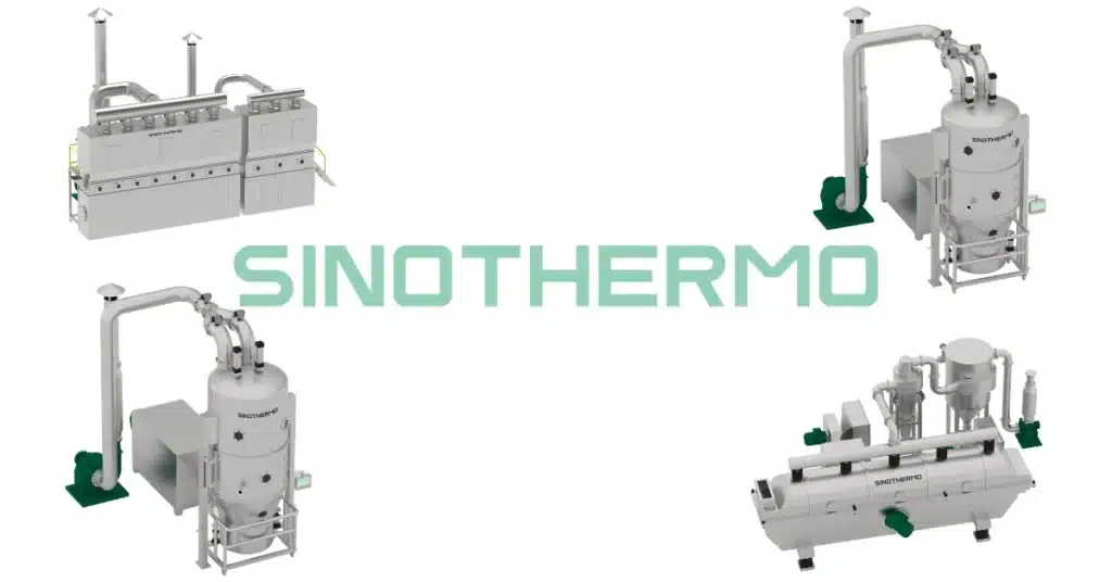 Comparison of industrial fluid bed dryer types showing where the vibrating fluidized bed sits within the family